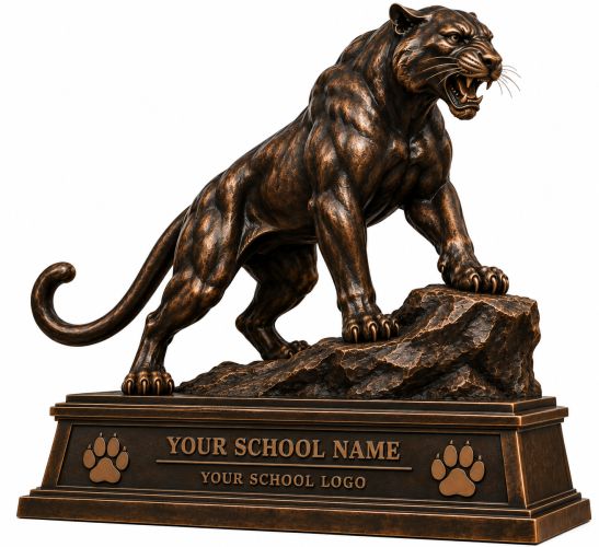 Bronze Roaring Panther Mascot Statue on Custom School Base - A-17 PA