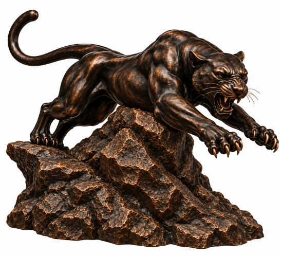 Bronze Leaping Panther Mascot Statue on Rock - A-3 PA
