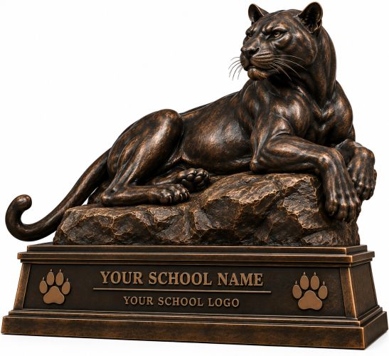 Bronze Reclining Panther Mascot Statue on Custom School Base - A-4 PA