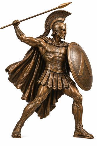 Bronze Spartan Spear Warrior Mascot Statue - A-2 SP