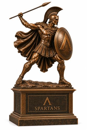 Bronze Spartan Spear Warrior Mascot Statue on Pedestal - A-2A SP