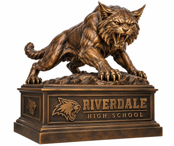 Bronze Wildcat School Mascot Statue on Custom Pedestal - AA WC-6